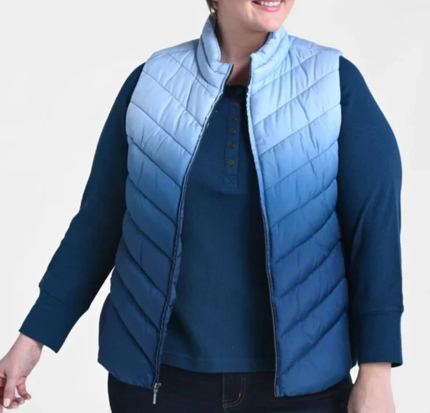 CJ Banks 2X Blue Ombre Zip Front Vest lined pockets NWT