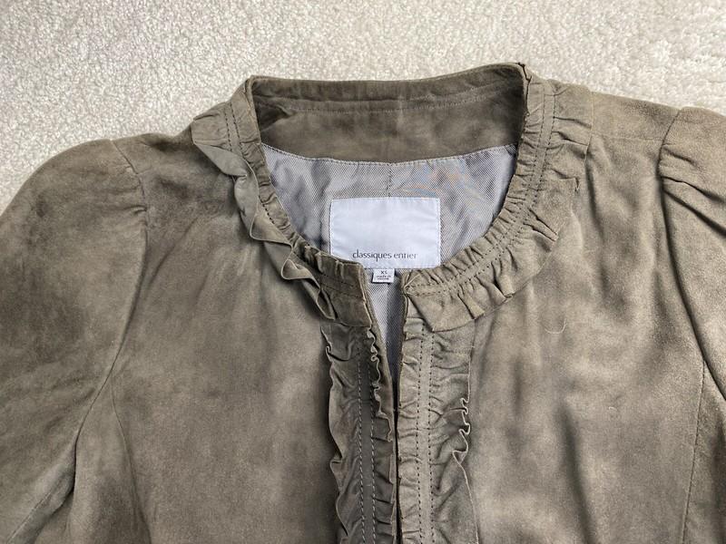 Classiques Entier Leather Jacket Women's XS Suede Khaki Green Ruffle