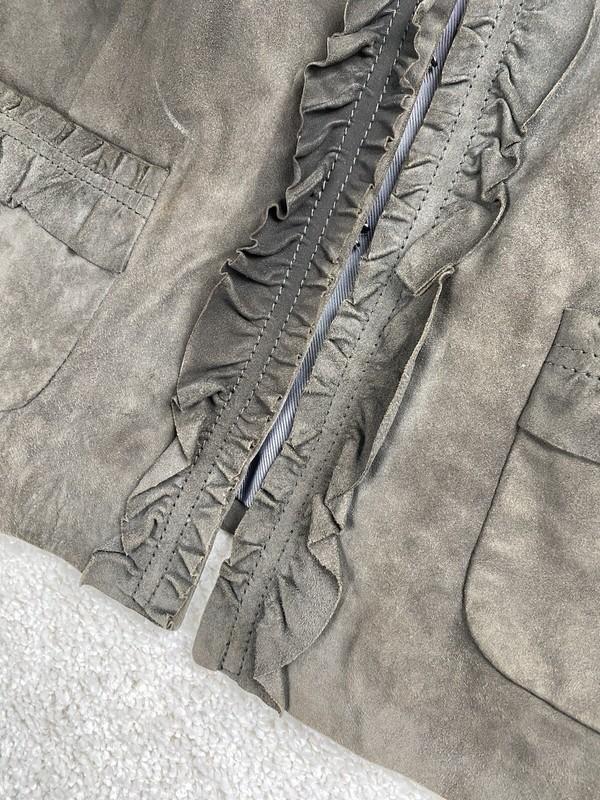 Classiques Entier Leather Jacket Women's XS Suede Khaki Green Ruffle