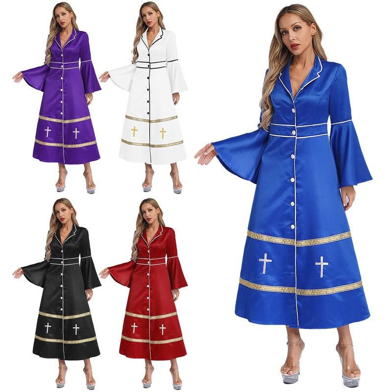 Clergy Dress For Women Flared Sleeve Church Choir Robe Minister Liturgical Robes