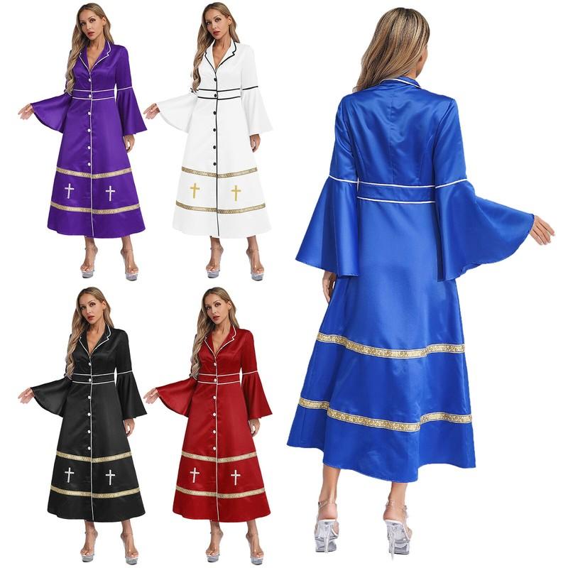 Clergy Dress For Women Flared Sleeve Church Choir Robe Minister Liturgical Robes