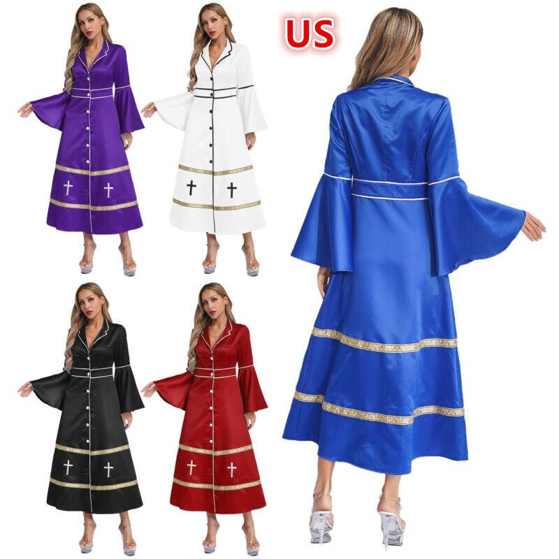 Clergy Dress for Women Flared Sleeve Church Choir Robe Minister Liturgical Robes