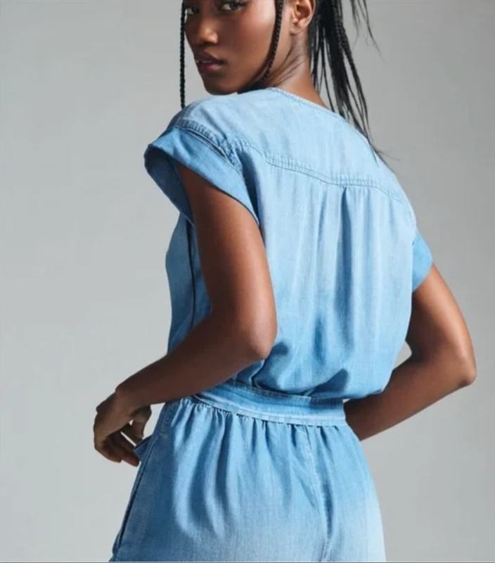 Cloth & Stone Anthropologie Denim Utility Romper Size M