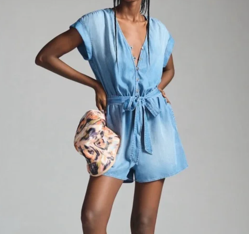 Cloth & Stone Anthropologie Denim Utility Romper Size M