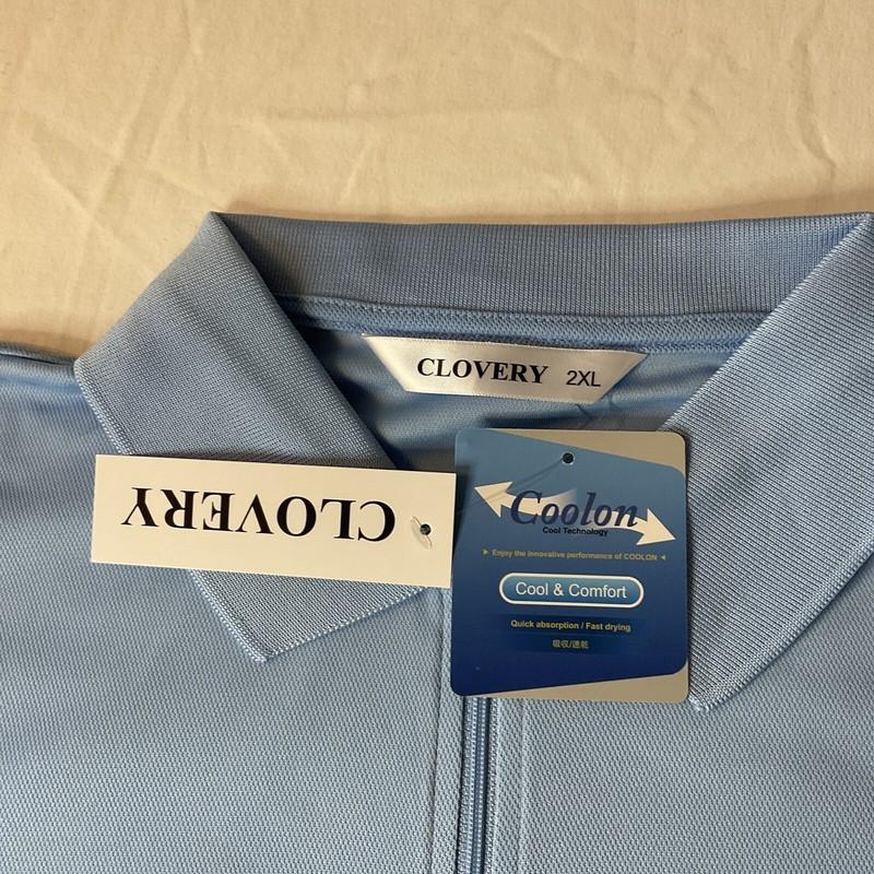 CLOVERY Women's Sportwear Polo Shirt Zip-Up Pocket Short Sleeve 2XL Sky Blue