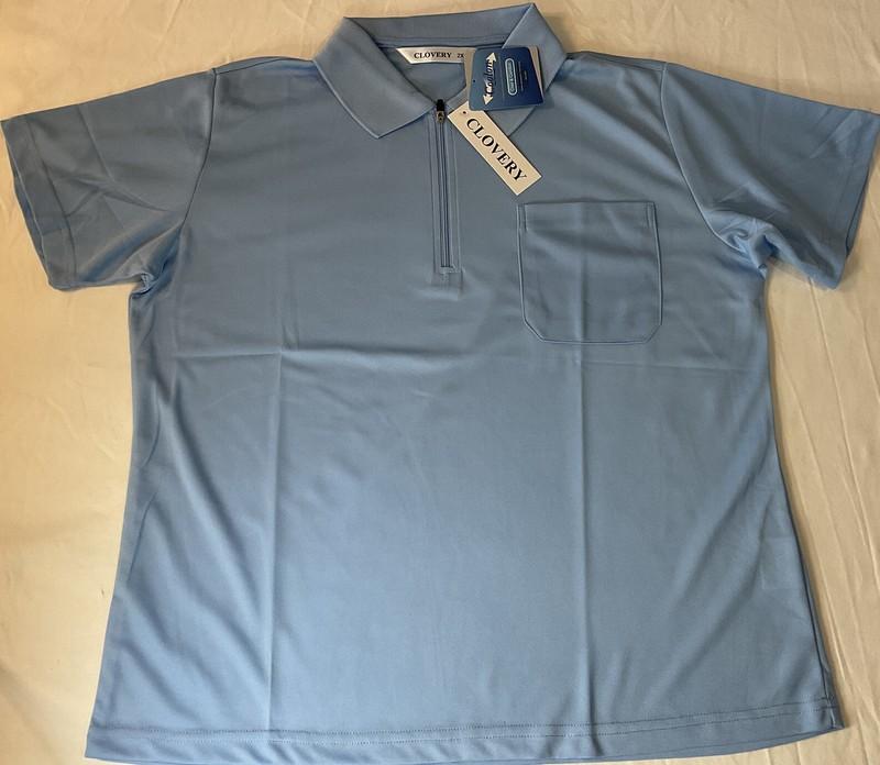 CLOVERY Women's Sportwear Polo Shirt Zip-Up Pocket Short Sleeve 2XL Sky Blue