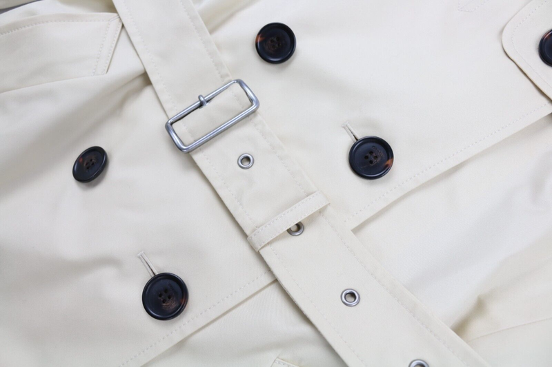 COACH CG042 Solid Short Trench Coat Bone M Double Breast Belted Adjustable Cuff