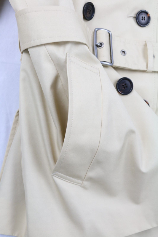 COACH CG042 Solid Short Trench Coat Bone M Double Breast Belted Adjustable Cuff