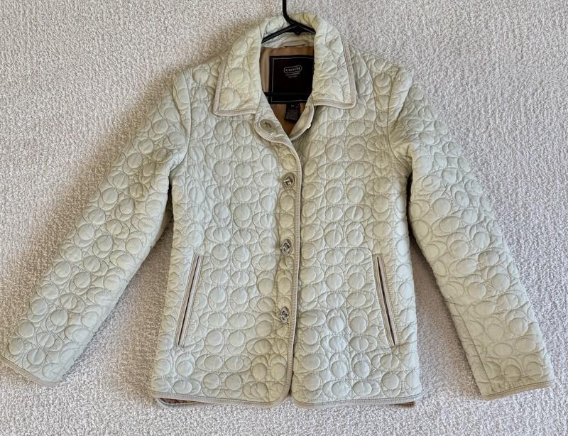 Coach Leatherware Quilted Jacket Lightweight Snap Coat Size XS Light Beige