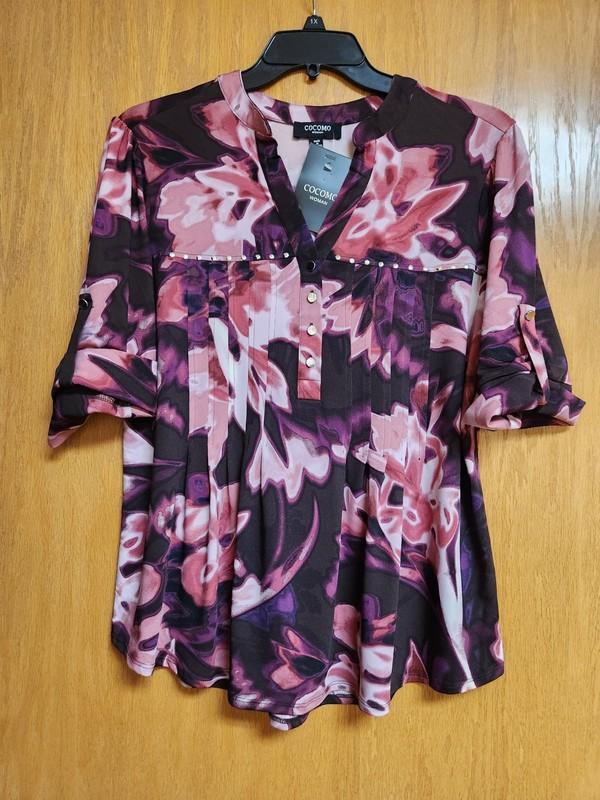 Cocomo Pink Floral Print Short Sleeve Top. NWT. 1X