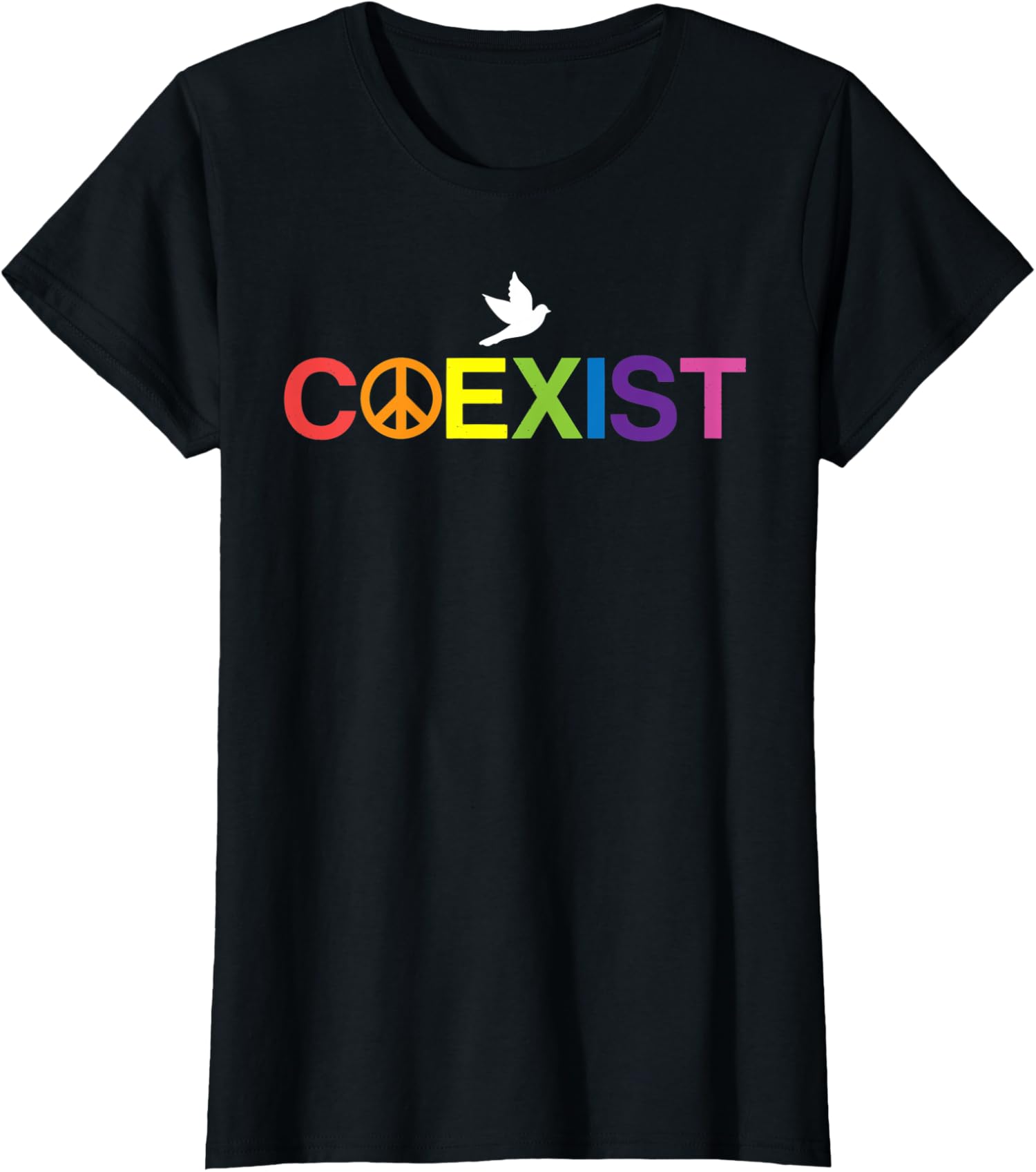 Coexist Equality Dove Freedom LGBT Pride Rainbow Ladies' Crewneck T-Shirt