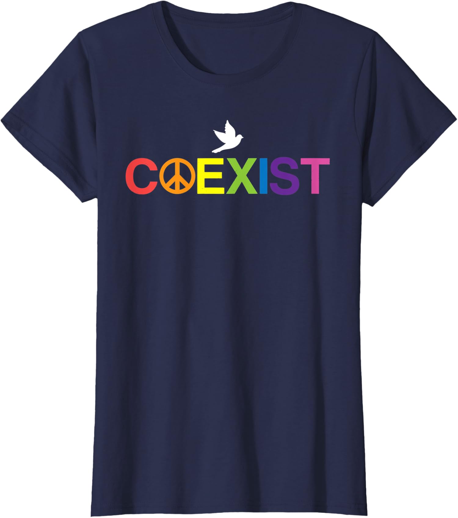 Coexist Equality Dove Freedom LGBT Pride Rainbow Ladies' Crewneck T-Shirt