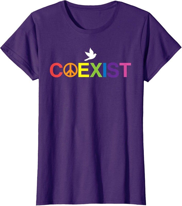 Coexist Equality Dove Freedom LGBT Pride Rainbow Ladies' Crewneck T-Shirt