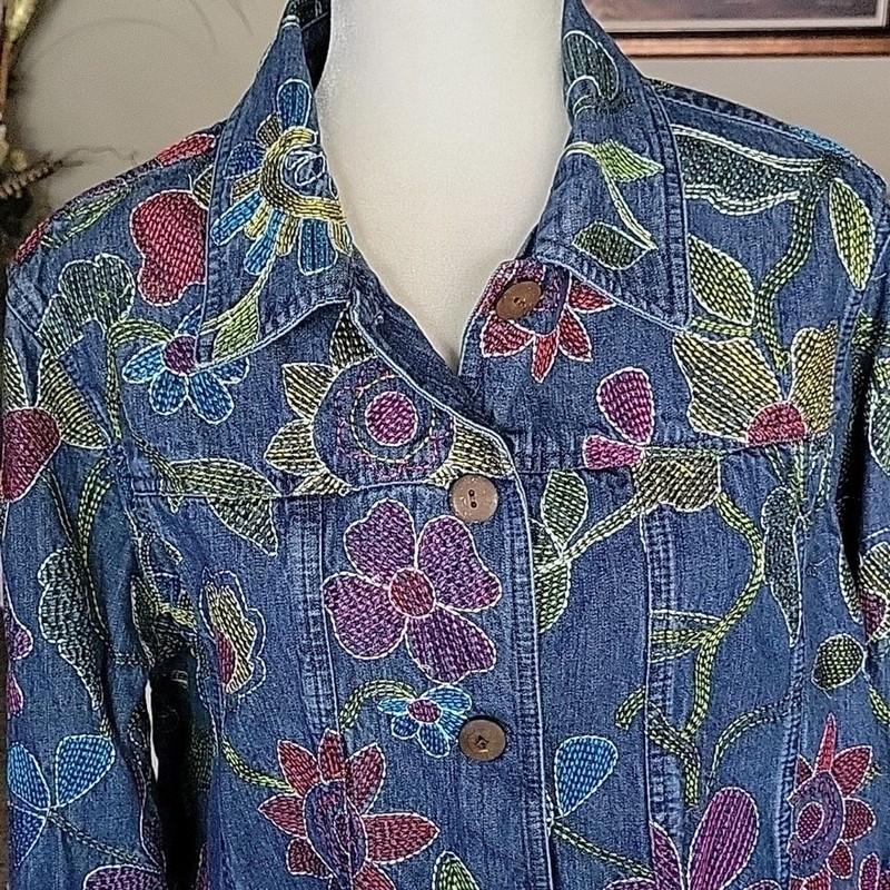 Coldwater Creek Blue Floral Jean Jacket Size 1X