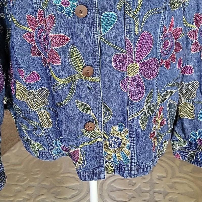 Coldwater Creek Blue Floral Jean Jacket Size 1X