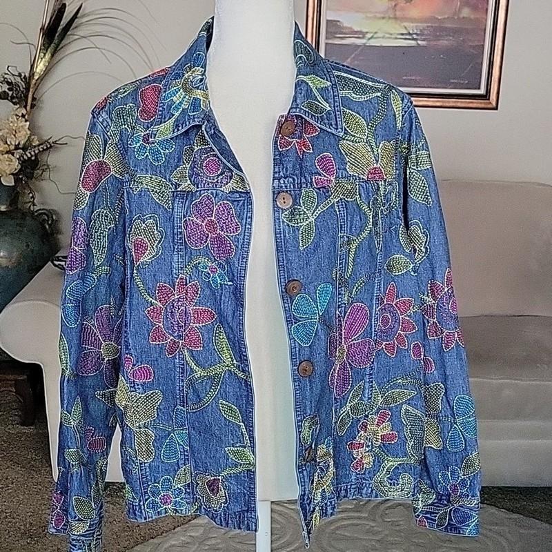 Coldwater Creek Blue Floral Jean Jacket Size 1X