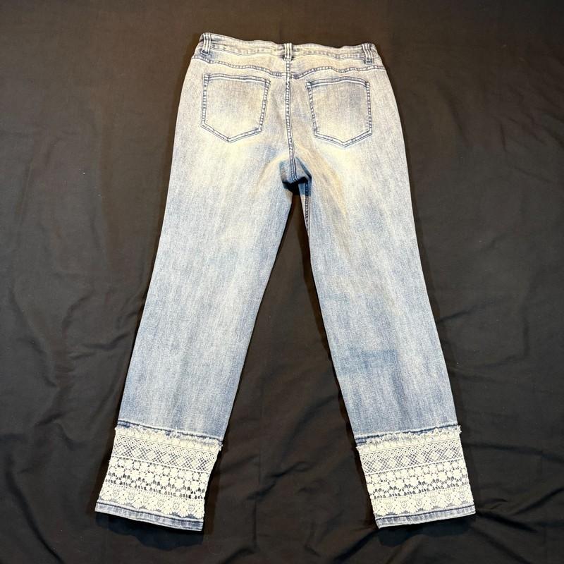 Coldwater Creek Women's Capri Jeans 10 Blue Lace Cuff Embroidered