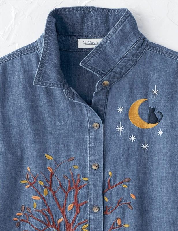Coldwater Creek Women’s Fall Festival Denim Shirt Color Medium Wash