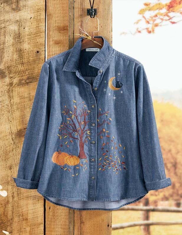 Coldwater Creek Women’s Fall Festival Denim Shirt Color Medium Wash