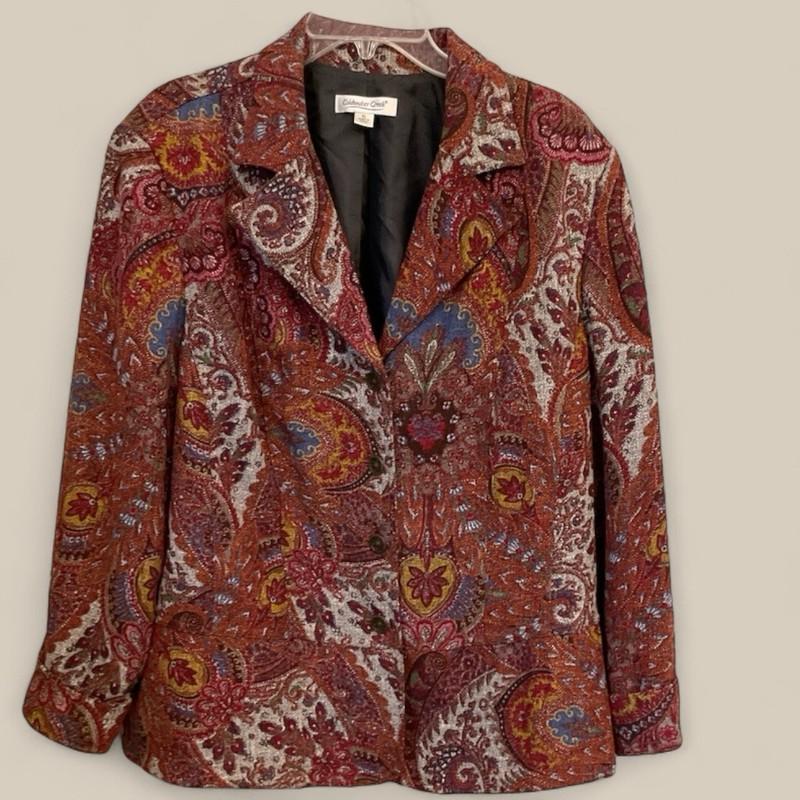 Coldwater Creek Women's Paisley Tapestry Button Front Blazer Size XL