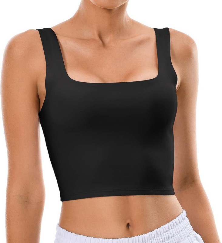 Colorfulkoala Women's Body Contour Square Neck Tank Tops Cropped Shirts XS