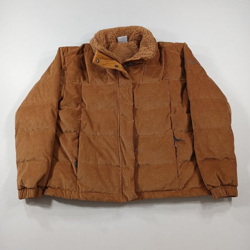 Columbia Down Sherpa Puffer Jacket Womens Large Camel Brown Corduroy Ruby $240