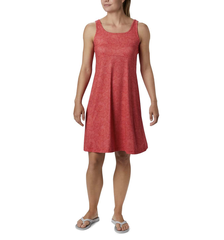 COLUMBIA RED SWIRL SLEEVELESS OMNI-FREEZE UPF50 PFG FREEZER III DRESS PLUS 1X