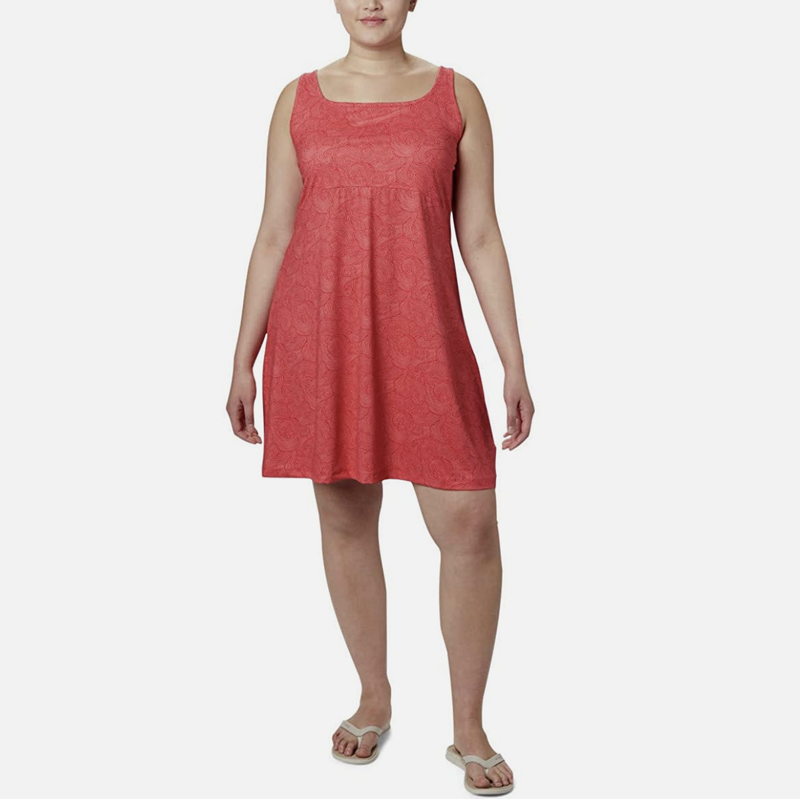 COLUMBIA RED SWIRL SLEEVELESS OMNI-FREEZE UPF50 PFG FREEZER III DRESS PLUS 1X