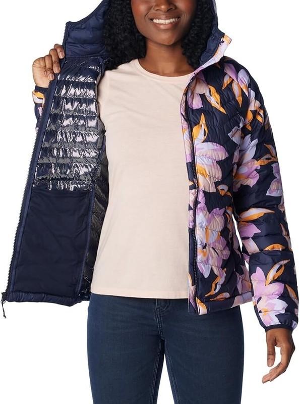 Columbia Women's Powder Lite Hooded Omni-Heat Jacket Dark Nocturnal Tulip SZ SM
