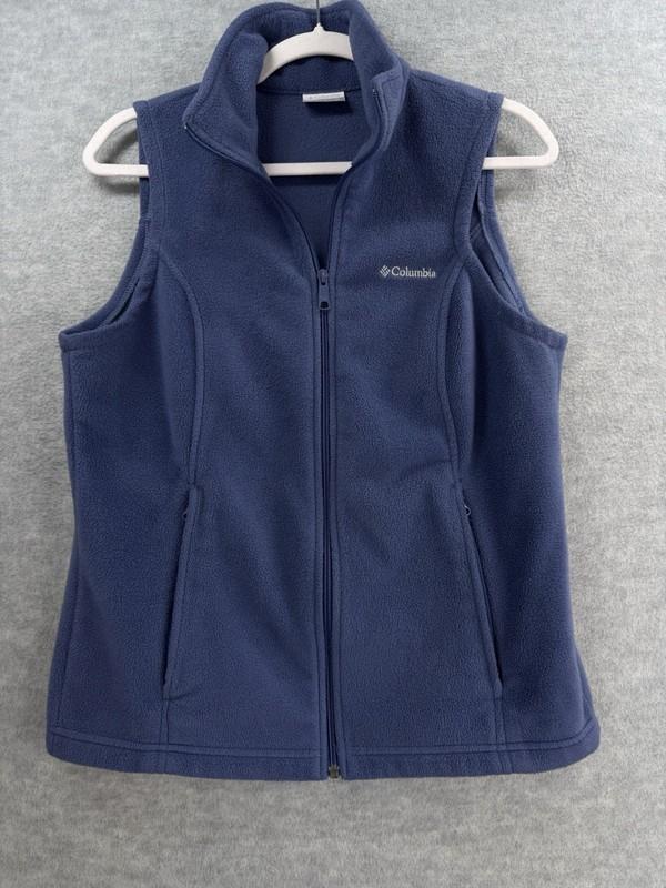 Columbia Womens Full Zip Fleece Vest Size M Blue Zip Pockets