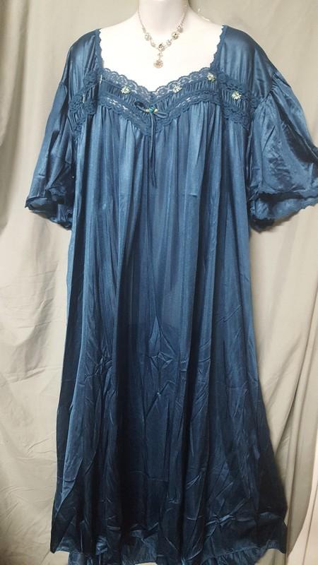 Comfort Choice Blue Nightgown Short Sleeve ANKLE DARK TEAL NYLON 2X 60" BUST
