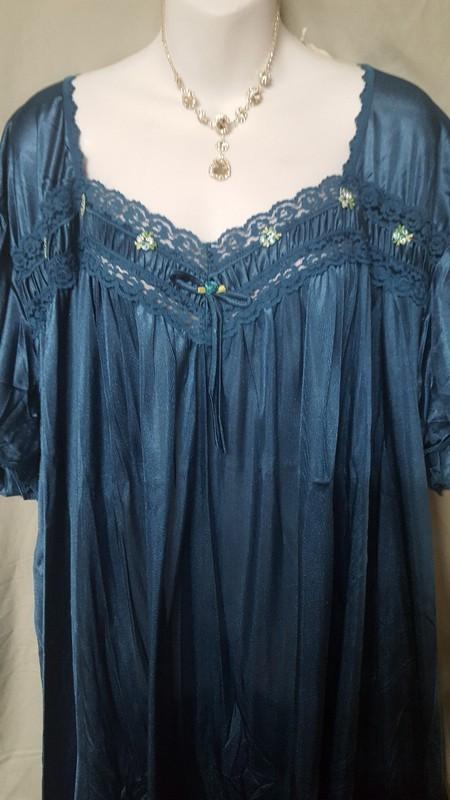 Comfort Choice Blue Nightgown Short Sleeve ANKLE DARK TEAL NYLON 2X 60" BUST