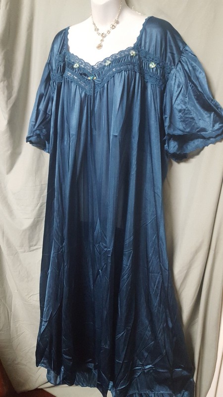 Comfort Choice Blue Nightgown Short Sleeve ANKLE DARK TEAL NYLON 2X 60" BUST