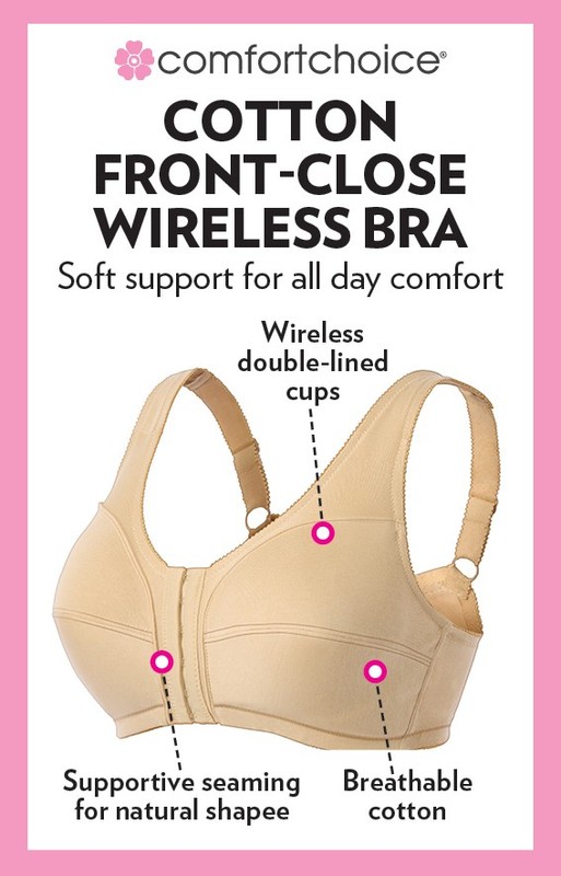 Comfort Choice Women's Plus Size Cotton Front-Close Wireless Bra