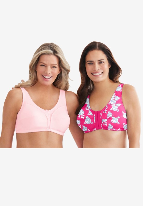 Comfort Choice Women's Plus Size Cotton Front-Close Wireless Bra