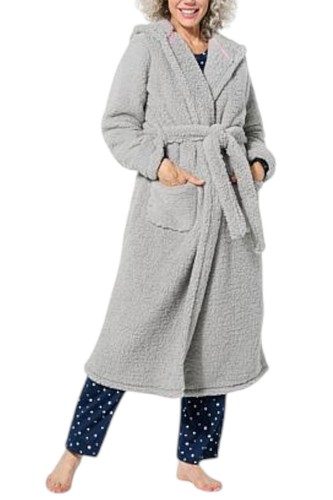 Comfort Code Women's Plush Faux Sherpa Hooded Robe Gray