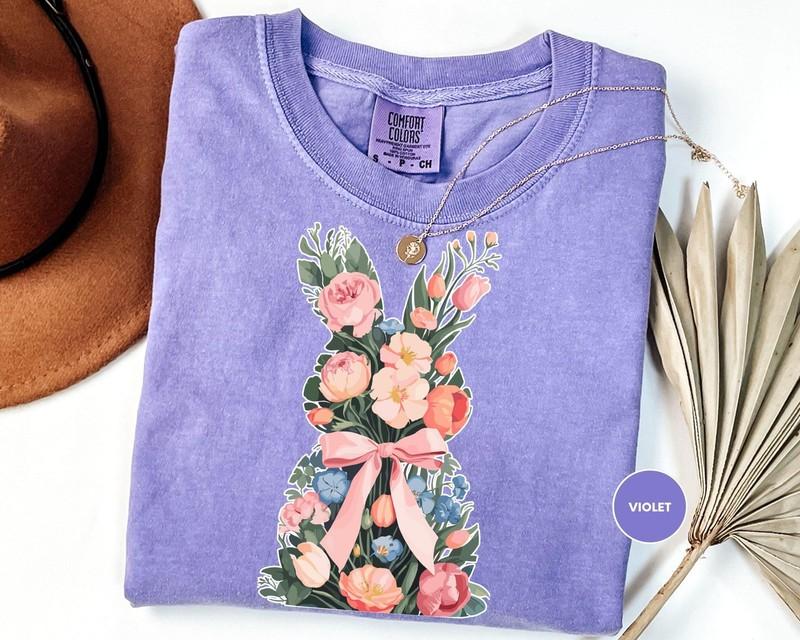 Comfort Colors Floral Easter Bunny Shirt Cute Spring Floral Rabbit Tee Shirt