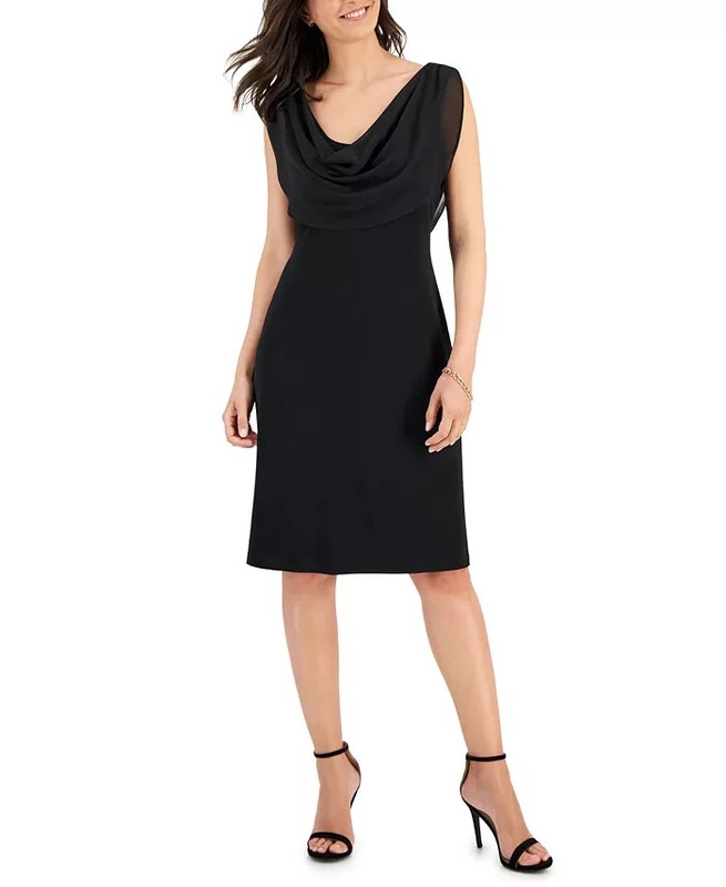 Connected Apparel Cowlneck Sleeveless A-Line Dress Women's 12 Black Pullover