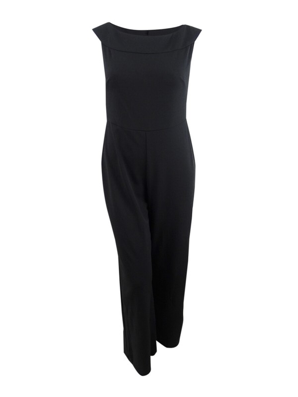 Connected Apparel Womens Jumpsuit Cobalt Blue Size 12 Wide-neck Crepe 092