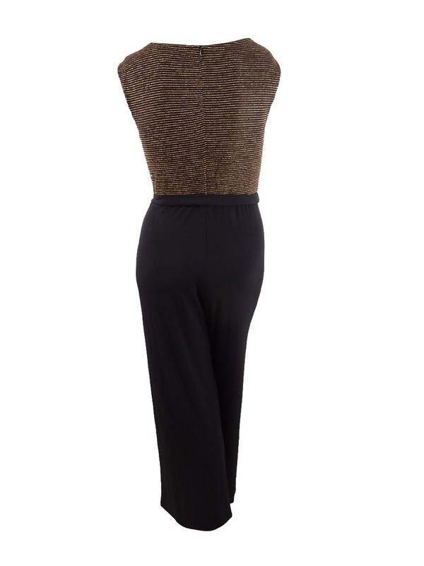 Connected Women's Petite Metallic Cowl-Neck Jumpsuit (12 Black/Gold)