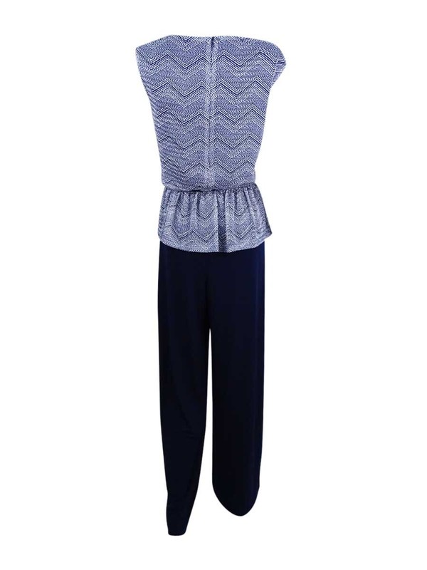 Connected Women's Printed Peplum Jumpsuit (10 Navy)