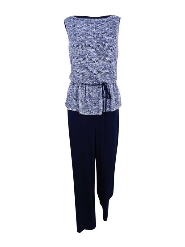 Connected Women's Printed Peplum Jumpsuit (10 Navy)