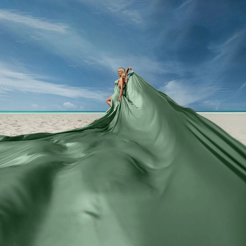 Coral Dress With Train Backless Beach Photoshoot Long Train Flying Dress