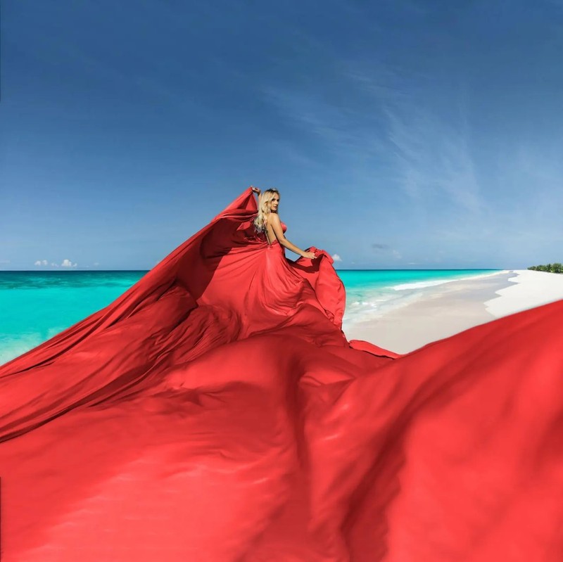 Coral Dress With Train Backless Beach Photoshoot Long Train Flying Dress