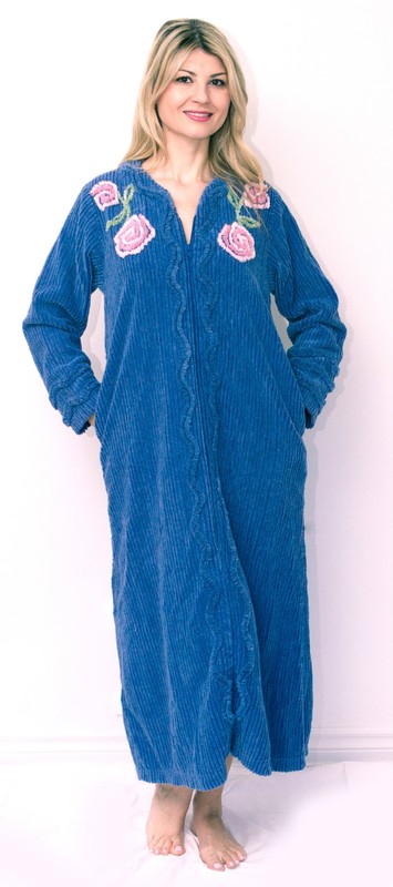 Cotton Chenille Plush Robe Embroided Plus Size Womens Bathrobe Gowns