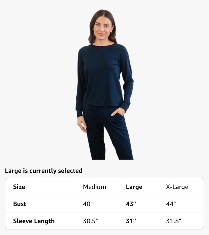 Cozy Earth Women's Ultra-Soft Bamboo Raglan Pullover Crew Large Navy NWT