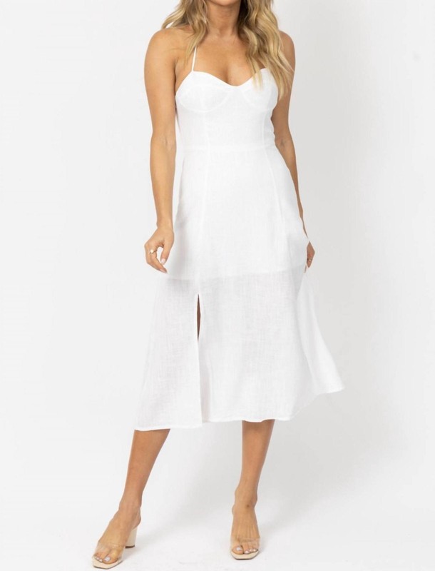 Crescent Bustier Halter Linen Midi Dress Size L