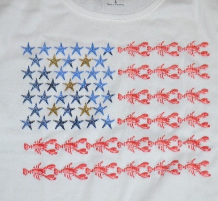Croft & Barrow Crew Neck T-Shirt Lobster & Starfish USA American Flag Tee