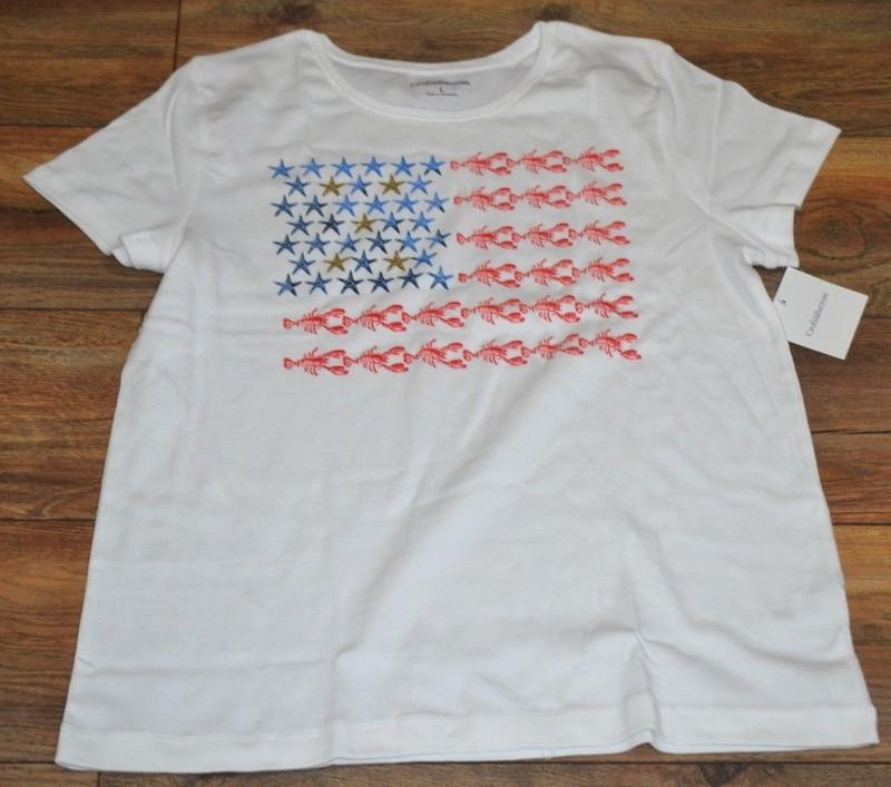 Croft & Barrow Crew Neck T-Shirt Lobster & Starfish USA American Flag Tee