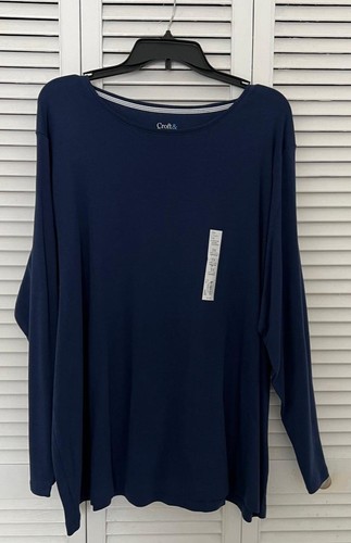 Croft & Barrow Plus Size 3X Essential Crewneck Long Sleeve Tee Navy %100 Cotton